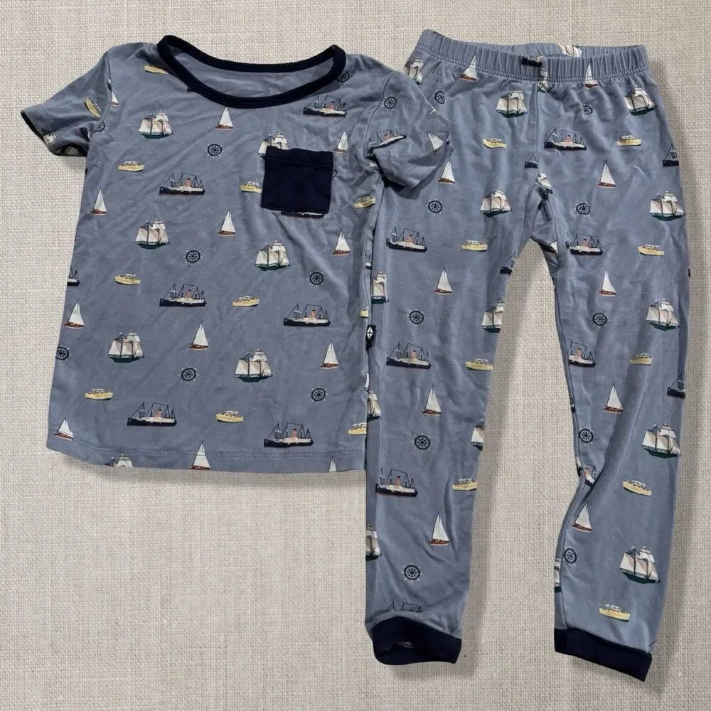 Kyte Baby Bamboo Pajama Set Boats Sailboats Blue 2T Toddler Two Piece